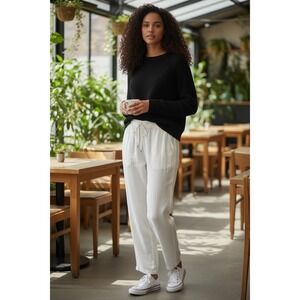 Old Navy Womens‎ White Linen Blend Drawstring Elastic Waist Pants Large Tall